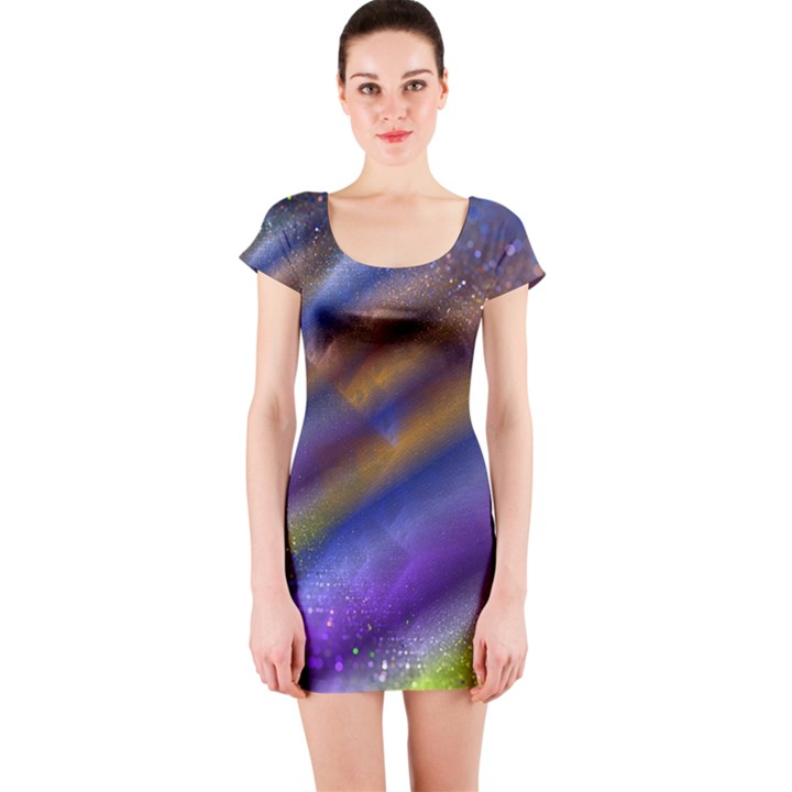 Fractal Color Stripes Short Sleeve Bodycon Dress