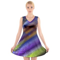 Fractal Color Stripes V-Neck Sleeveless Skater Dress