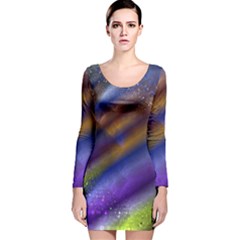 Fractal Color Stripes Long Sleeve Velvet Bodycon Dress