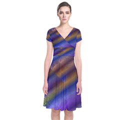 Fractal Color Stripes Short Sleeve Front Wrap Dress by Simbadda