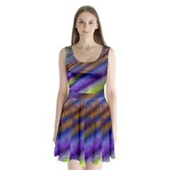 Fractal Color Stripes Split Back Mini Dress 