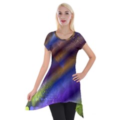 Fractal Color Stripes Short Sleeve Side Drop Tunic