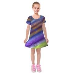 Fractal Color Stripes Kids  Short Sleeve Velvet Dress