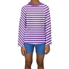 Horizontal Stripes Purple Kids  Long Sleeve Swimwear