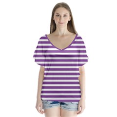 Horizontal Stripes Purple Flutter Sleeve Top