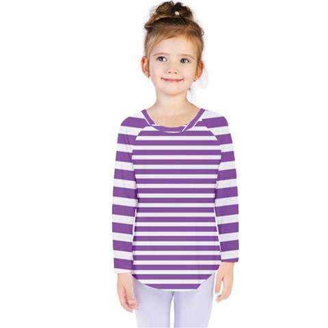 Horizontal Stripes Purple Kids  Long Sleeve Tee by Mariart