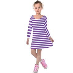 Horizontal Stripes Purple Kids  Long Sleeve Velvet Dress