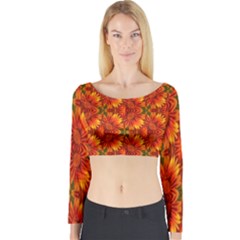 Background Flower Fractal Long Sleeve Crop Top by Simbadda