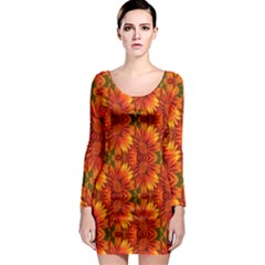 Background Flower Fractal Long Sleeve Bodycon Dress by Simbadda