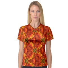 Background Flower Fractal Women s V-neck Sport Mesh Tee