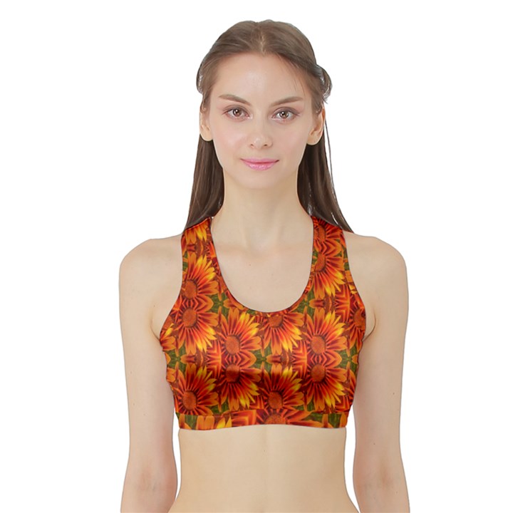 Background Flower Fractal Sports Bra with Border