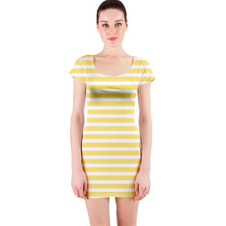 Horizontal Stripes Yellow Short Sleeve Bodycon Dress