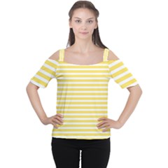 Horizontal Stripes Yellow Women s Cutout Shoulder Tee