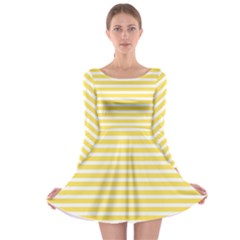 Horizontal Stripes Yellow Long Sleeve Skater Dress