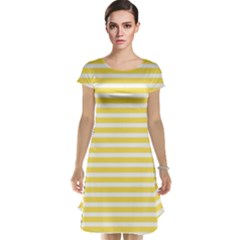 Horizontal Stripes Yellow Cap Sleeve Nightdress by Mariart