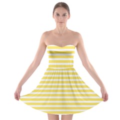 Horizontal Stripes Yellow Strapless Bra Top Dress