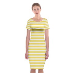 Horizontal Stripes Yellow Classic Short Sleeve Midi Dress by Mariart