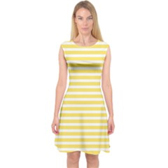 Horizontal Stripes Yellow Capsleeve Midi Dress by Mariart