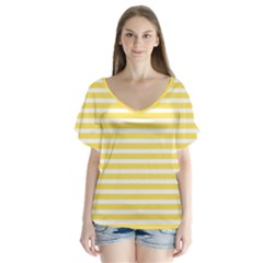 Horizontal Stripes Yellow Flutter Sleeve Top