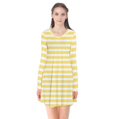 Horizontal Stripes Yellow Flare Dress by Mariart