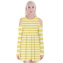 Horizontal Stripes Yellow Velvet Long Sleeve Shoulder Cutout Dress View1