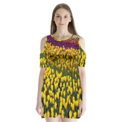 Colorful Tulips In Keukenhof Gardens Wallpaper Shoulder Cutout Velvet  One Piece