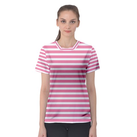 Horizontal Stripes Light Pink Women s Sport Mesh Tee by Mariart