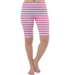 Horizontal Stripes Light Pink Cropped Leggings  by Mariart