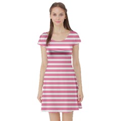 Horizontal Stripes Light Pink Short Sleeve Skater Dress by Mariart