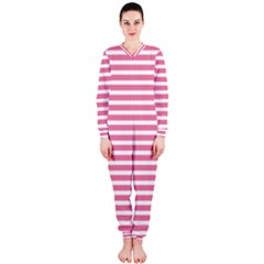 Horizontal Stripes Light Pink Onepiece Jumpsuit (ladies)  by Mariart