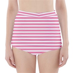 Horizontal Stripes Light Pink High-waisted Bikini Bottoms by Mariart