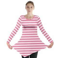 Horizontal Stripes Light Pink Long Sleeve Tunic  by Mariart