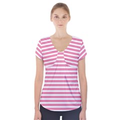 Horizontal Stripes Light Pink Short Sleeve Front Detail Top by Mariart