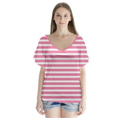 Horizontal Stripes Light Pink Flutter Sleeve Top