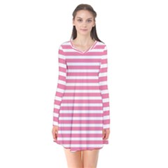 Horizontal Stripes Light Pink Flare Dress by Mariart