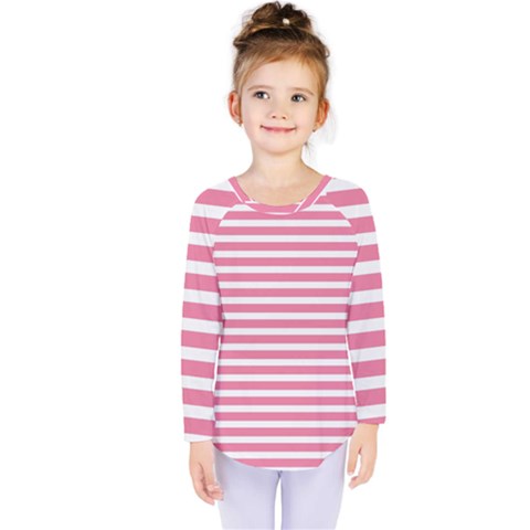 Horizontal Stripes Light Pink Kids  Long Sleeve Tee by Mariart