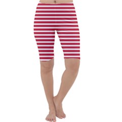 Horizontal Stripes Red Cropped Leggings  by Mariart