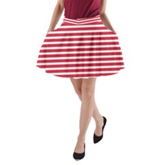 Horizontal Stripes Red A-line Pocket Skirt by Mariart