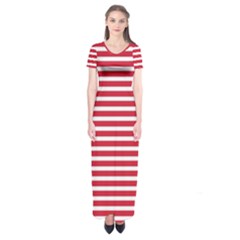 Horizontal Stripes Red Short Sleeve Maxi Dress by Mariart