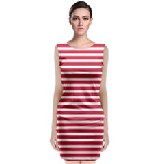 Horizontal Stripes Red Sleeveless Velvet Midi Dress by Mariart