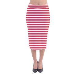 Horizontal Stripes Red Velvet Midi Pencil Skirt by Mariart