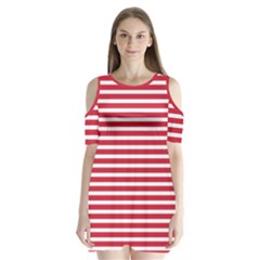 Horizontal Stripes Red Shoulder Cutout Velvet  One Piece by Mariart