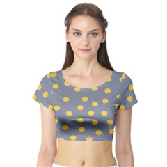 Limpet Polka Dot Yellow Grey Short Sleeve Crop Top (tight Fit) by Mariart