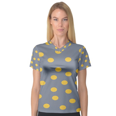 Limpet Polka Dot Yellow Grey Women s V-neck Sport Mesh Tee by Mariart