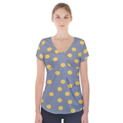 Limpet Polka Dot Yellow Grey Short Sleeve Front Detail Top by Mariart