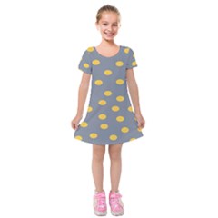 Limpet Polka Dot Yellow Grey Kids  Short Sleeve Velvet Dress by Mariart