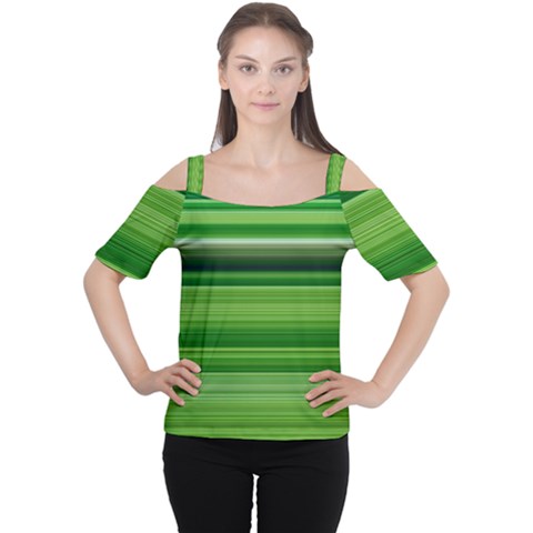 Horizontal Stripes Line Green Women s Cutout Shoulder Tee by Mariart