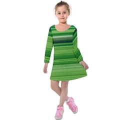 Horizontal Stripes Line Green Kids  Long Sleeve Velvet Dress by Mariart