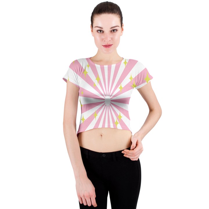 Hurak Pink Star Yellow Hole Sunlight Light Crew Neck Crop Top