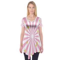 Hurak Pink Star Yellow Hole Sunlight Light Short Sleeve Tunic  by Mariart